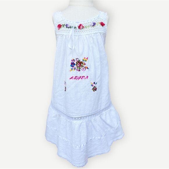 Aruba Girls Kids Embroidered Floral Sleeveless White Flowy Tiered Dress. 5. 5T. - Picture 1 of 8